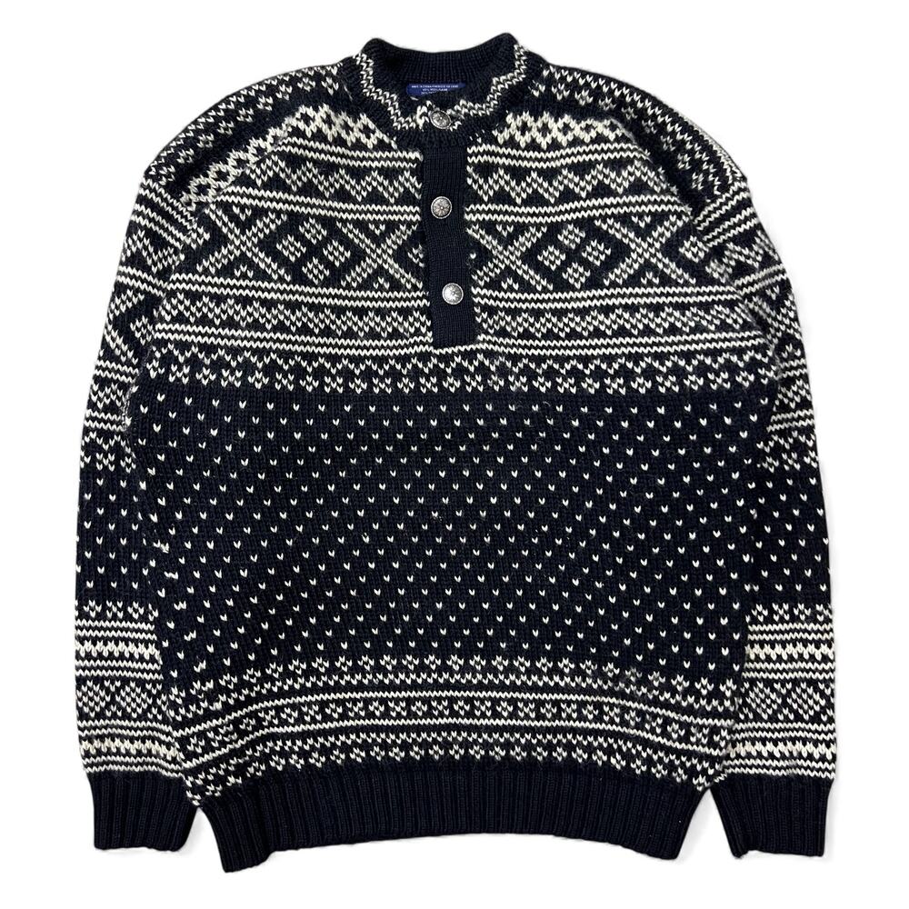 Vintage Tommy Hilfiger Fair Isle Winter Snowflake Holiday Sweater Black White L